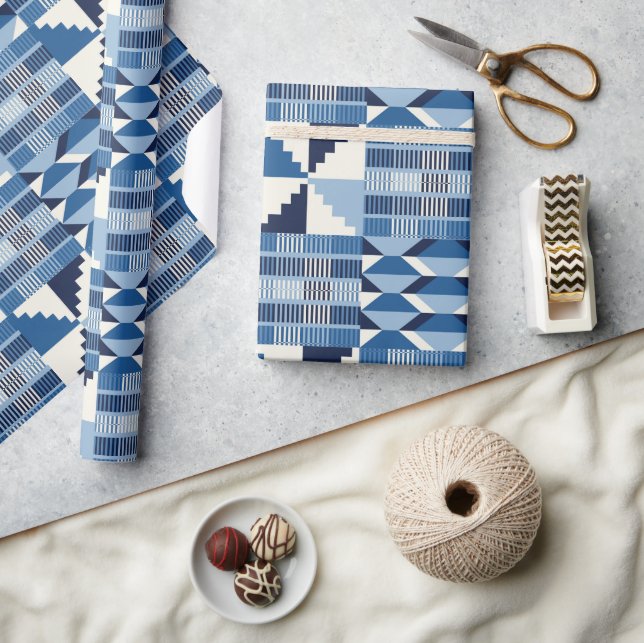 Papel De Regalo Bloque Kente - Índigo Suave (Artesanía)