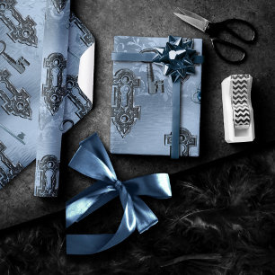 Papel De Regalo Bloqueo Steampunk y azul con llave   Desconexión d