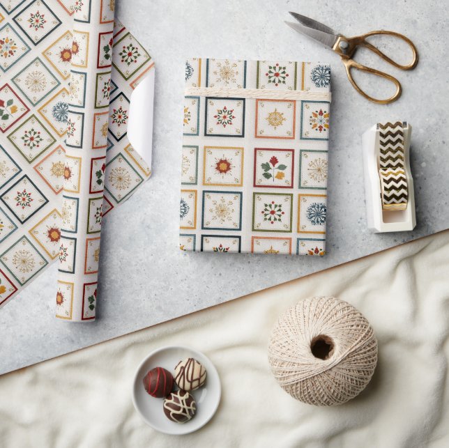 Papel De Regalo Bloques acogedores de invierno con motivos navideñ (Artesanía)