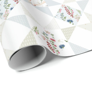 Papel De Regalo Bloques de Colcha de Cisne Floral Verde Menta Azul