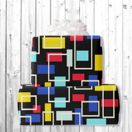 Papel De Regalo Bloques de color azul rojo negro retro de vibra de