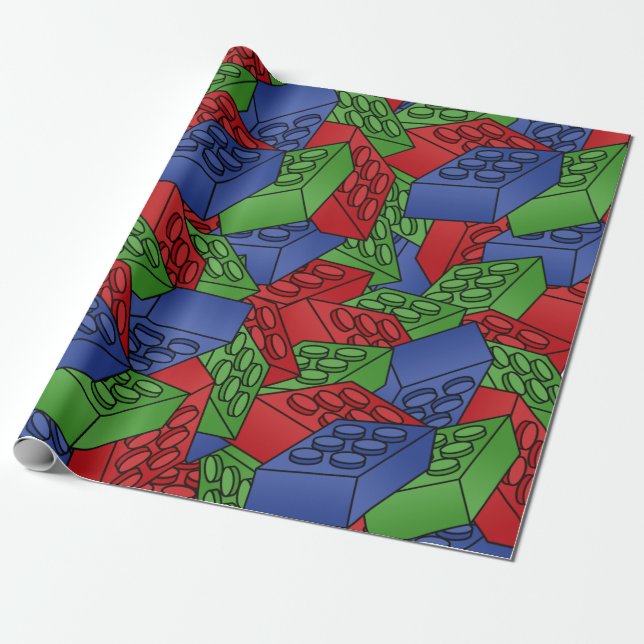 Papel De Regalo Bloques de edificios rojos, azules, verdes de plás (Desenrollado)
