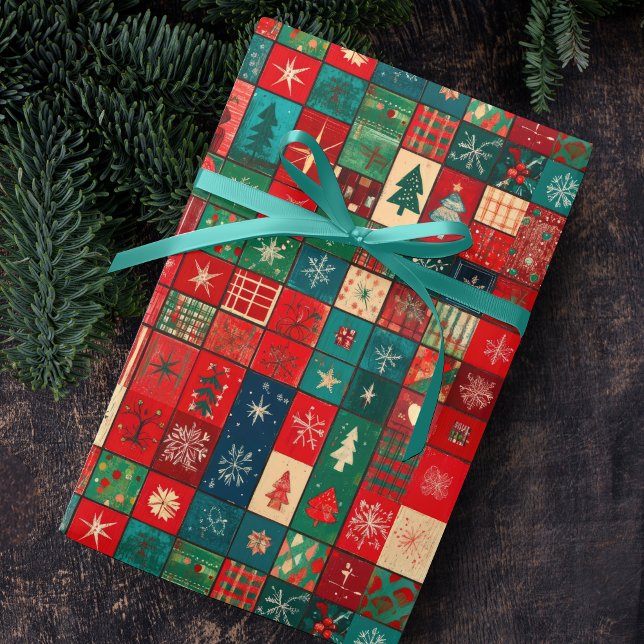 Papel De Regalo Bloques de patchwork azules rojos lindos (Subido por el creador)