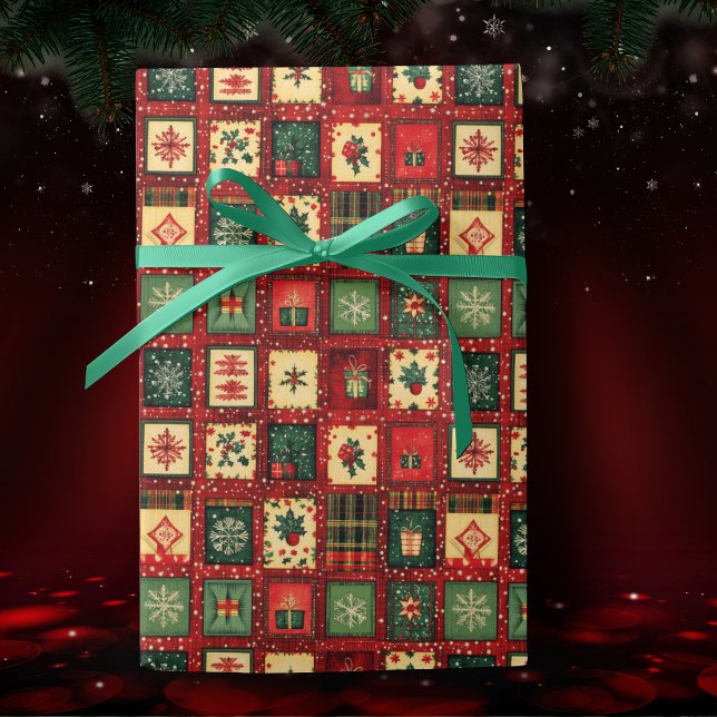 Papel De Regalo Bloques de patchwork rojos y verdes lindos (Subido por el creador)