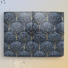 Papel De Regalo Blue and Gold Art Deco Cobweb Luxury