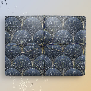 Papel De Regalo Blue and Gold Art Deco Cobweb Luxury