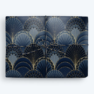 Papel De Regalo Blue and Gold Art Deco Scallop Luxury