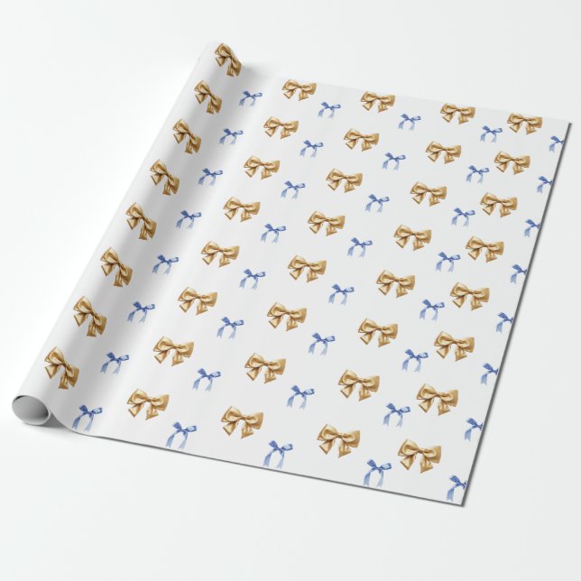 Papel De Regalo Blue and Gold Coquette Bow (Desenrollado)