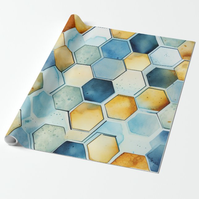 Papel De Regalo Blue and Gold Honeycomb (Desenrollado)