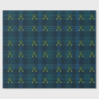Papel De Regalo Blue and Green Plaid Teddy Bear Wrapping Paper