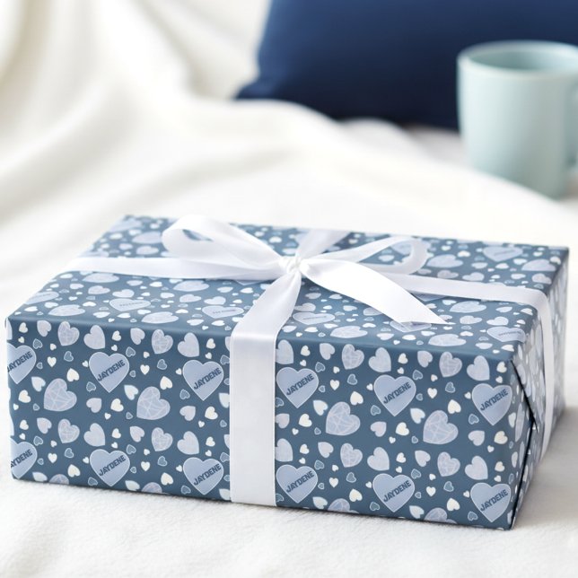 Papel De Regalo Blue And Teal Heart (Personalized hearts for someone you love. So cute, girly, and totally giftable.)