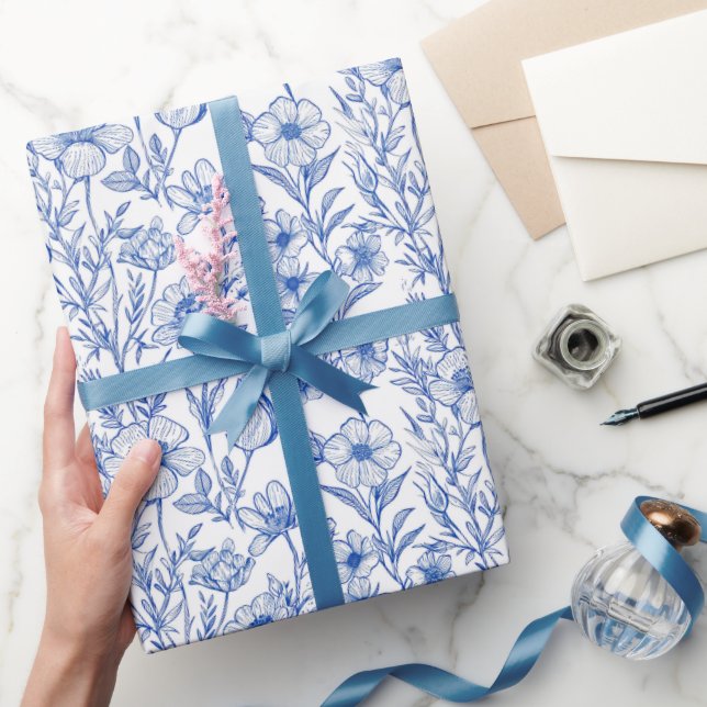 Papel De Regalo Blue and White Chinoiserie Wildflower (Regalar)