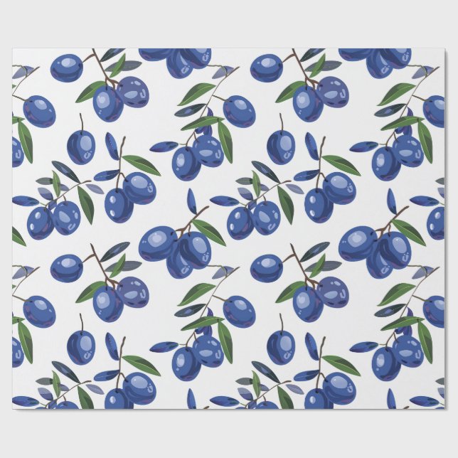 Papel De Regalo Blue and white Mediterranean Olives  (Superficie plana)