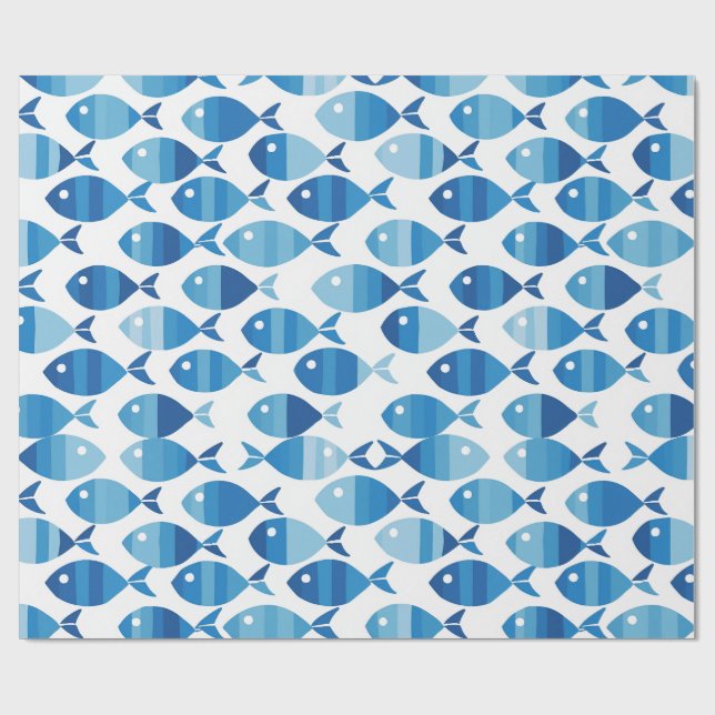 Papel De Regalo Blue and White Preppy Coastal Fish (Superficie plana)