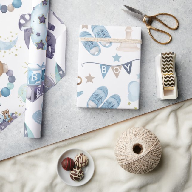 Papel De Regalo Blue Baby Boy Baby Shower Baby Gift (Artesanía)