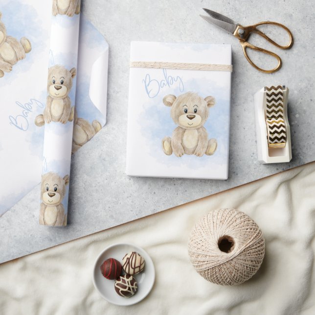Papel De Regalo Blue Baby Boy Bear Baby Shower (Artesanía)