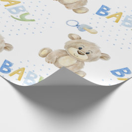 Papel De Regalo Blue Baby Boy Teddy Bear Watercolor Baby Shower