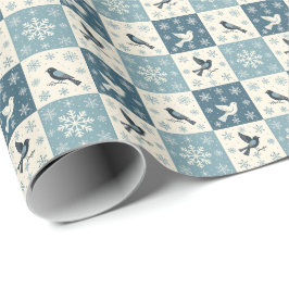 Papel De Regalo Blue Birds and Snowflakes Christmas Winter Pattern