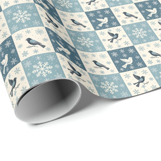 Papel De Regalo Blue Birds and Snowflakes Christmas Winter Pattern (Esquina del rollo)