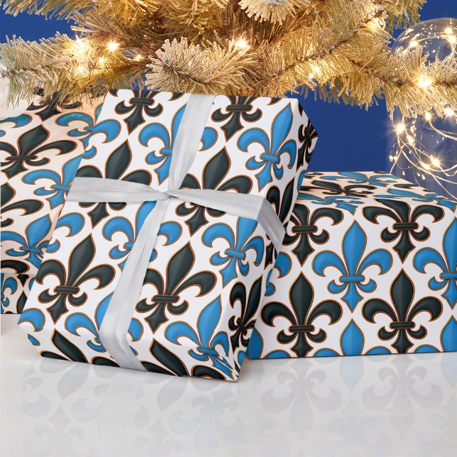 Papel De Regalo Blue Black Baroque Fleur-de-lis Pattern Design  (Subido por el creador)