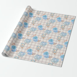 Papel De Regalo Blue Boho Bear Balloons Gingham Floral