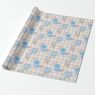 Papel De Regalo Blue Boho Bear Balloons Gingham Floral