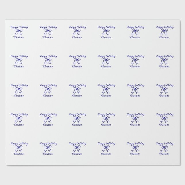 Papel De Regalo Blue bow CUTIE AGREGAR NOMBRE DE BEBÉ feliz cumple (Superficie plana)