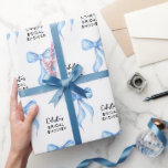 Papel De Regalo Blue Bow Personalizada Bridal Shower<br><div class="desc">Papel de envolvimiento de ducha de novia personalizada Blue Bow. Perfecto para los fiestas de moda "Está atando el nudo". Personaliza con el nombre y el evento de la futura novia. © Kimbellished,  LLC</div>
