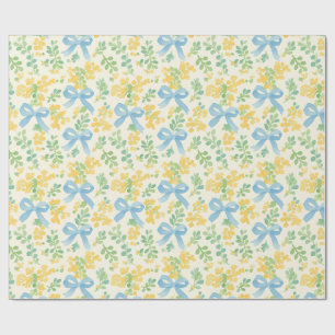 Papel De Regalo Blue Bows and Yellow Floral Cottagecore Pattern