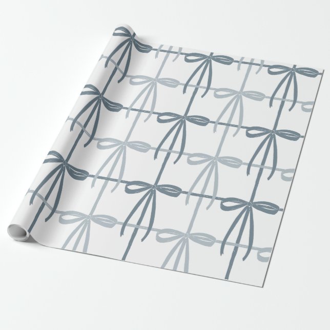 Papel De Regalo Blue Bows | Preppy | Navidades o Hanukkah (Desenrollado)