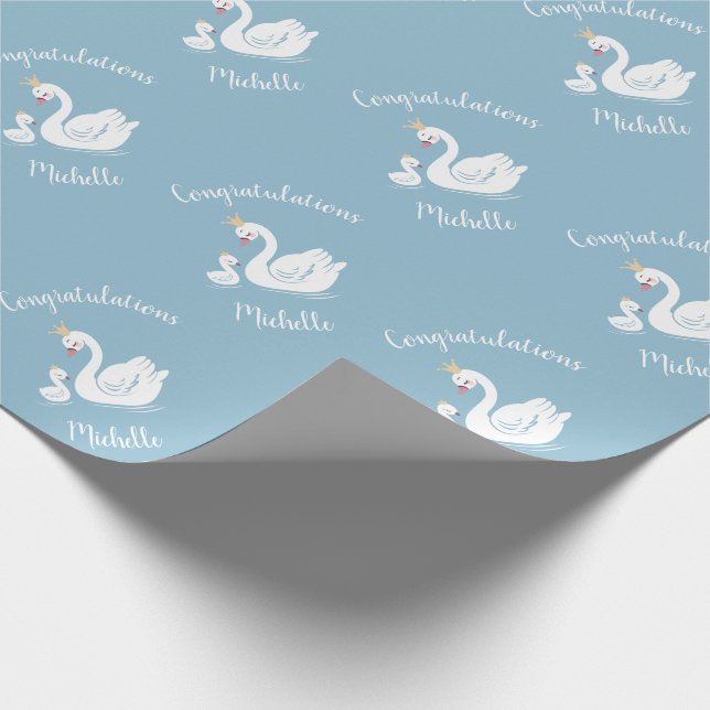 Papel De Regalo Blue Boy Swan Baby Shower (Esquina)