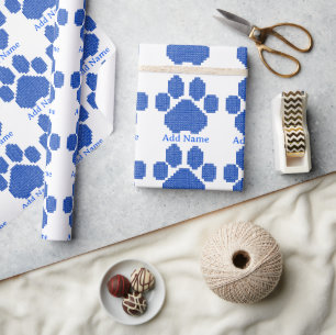 Papel De Regalo Blue Building Blocks Dog Paw Print Custom Name