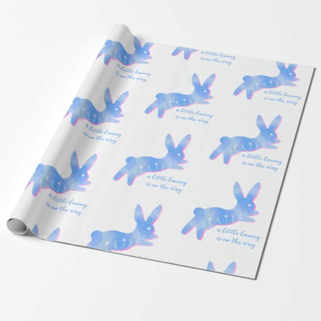 Papel De Regalo Blue Bunny Silhouette Cute Custom Boy Baby Shower  (Desenrollado)