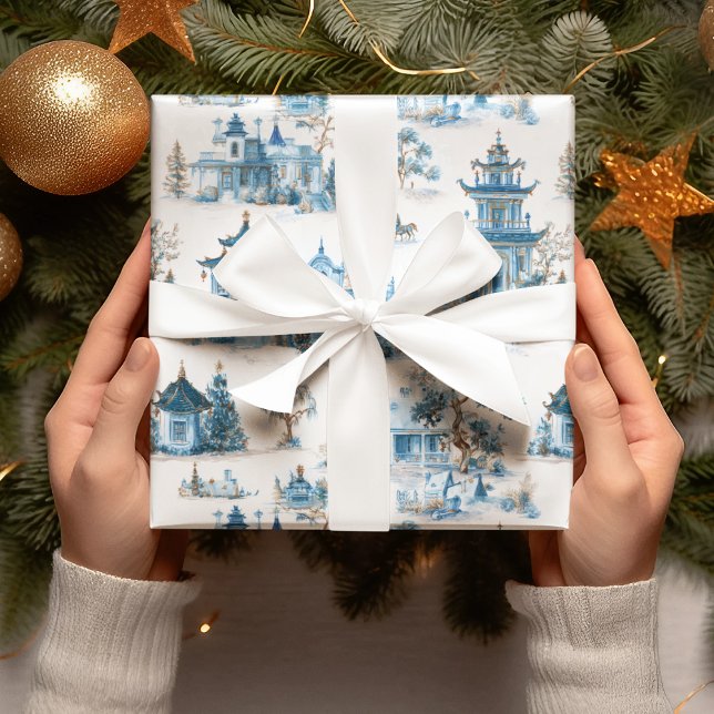 Papel De Regalo Blue Chinoiserie Christmas Village Wrapping Paper (Subido por el creador)