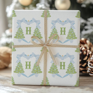 Papel De Regalo Blue Chinoiserie Escudo Monograma de árbol de Navi