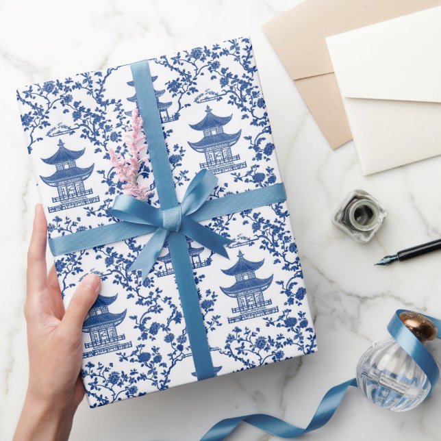 Papel De Regalo Blue Chinoiserie Pagodas Toile (Regalar)