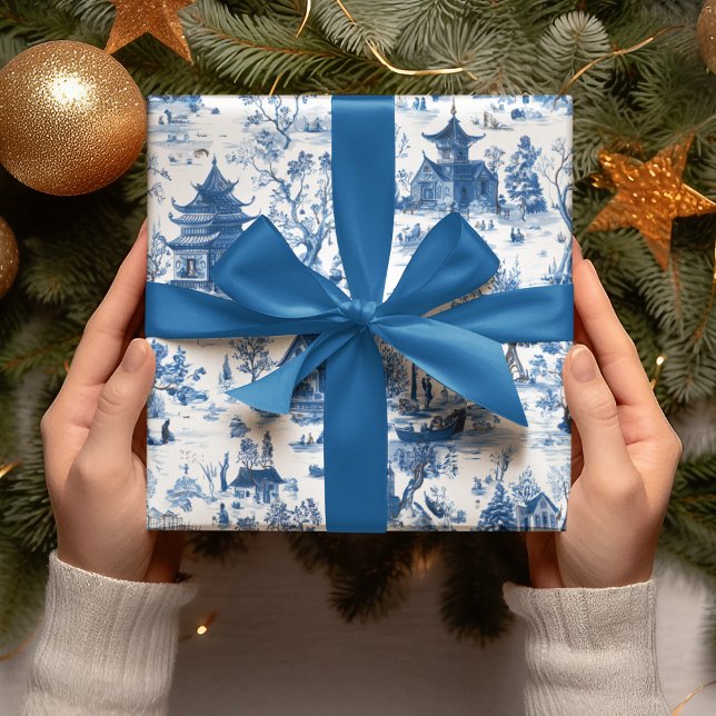 Papel De Regalo Blue Chinoiserie Village Christmas Wrapping Paper (Subido por el creador)