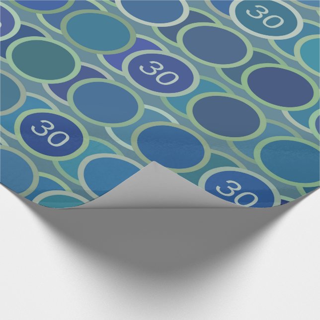 Papel De Regalo Blue Circles Pattern Custom Birthday Age (Esquina)