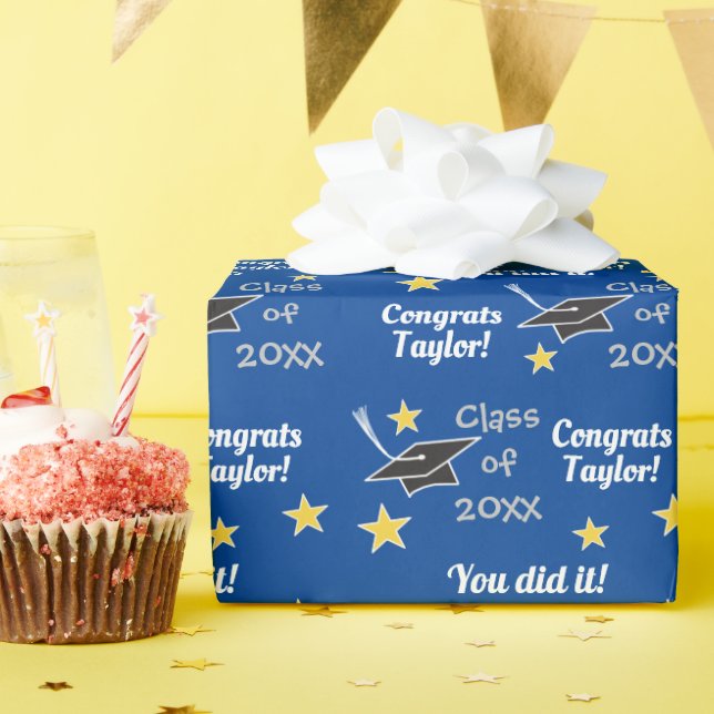 Papel De Regalo BLUE Clase de Personalizado Año Nombre de Grado (Fiesta de cumpleaños )