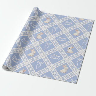Papel De Regalo Blue Coquette Bunny Lace Pattern Wrapping Paper