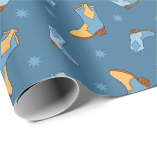 Papel De Regalo Blue Cowboy Boots Western Pattered