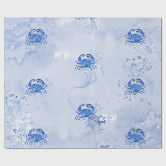 Papel De Regalo Blue Crab Watercolor (Superficie plana)
