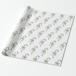 Papel De Regalo Blue Cream Candy Canes Bows Christmas