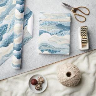 Papel De Regalo Blue Cream Ivory Abstract Ocean Beach