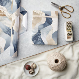 Papel De Regalo Blue Cream Ivory Abstract Waves Beach