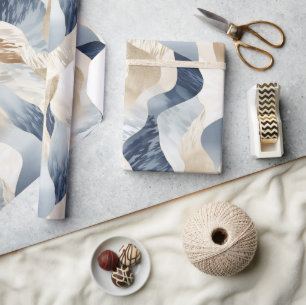 Papel De Regalo Blue Cream Ivory Abstract Waves Beach