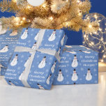 Papel De Regalo Blue Cute Snowflake Snowflake Merry Christmas Name<br><div class="desc">Un lindo patrón de snowman perfecto para las vacaciones</div>