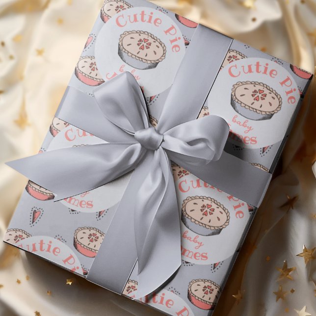 Papel De Regalo Blue Cutie Pie Baby Boy (Cutie Pie Baby Shower Wrapping Paper for Baby Boy. Cute Pie & Hearts Pattern in Elegant Blue.)