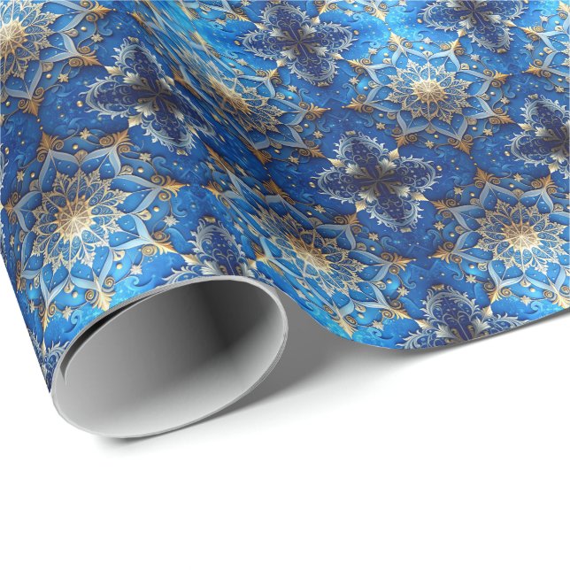 Papel De Regalo Blue Decorative Holiday Wrapping Paper (Esquina del rollo)