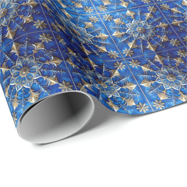 Papel De Regalo Blue Decorative Holiday Wrapping Paper (Esquina del rollo)